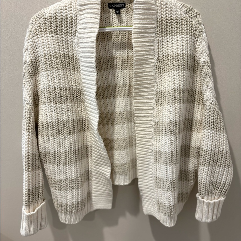 Express Women's Knit Cardigan in Cream and Gray